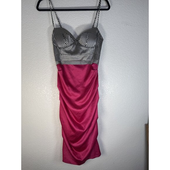 Vintage Rubber Ducky Productions Y2K Striped & Hot Pink Draped Dress XS/S Polyes - Picture 3 of 4